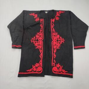 KK as Womens Large Embroidered Open Front Sweater Folk Boho Statement Heritage